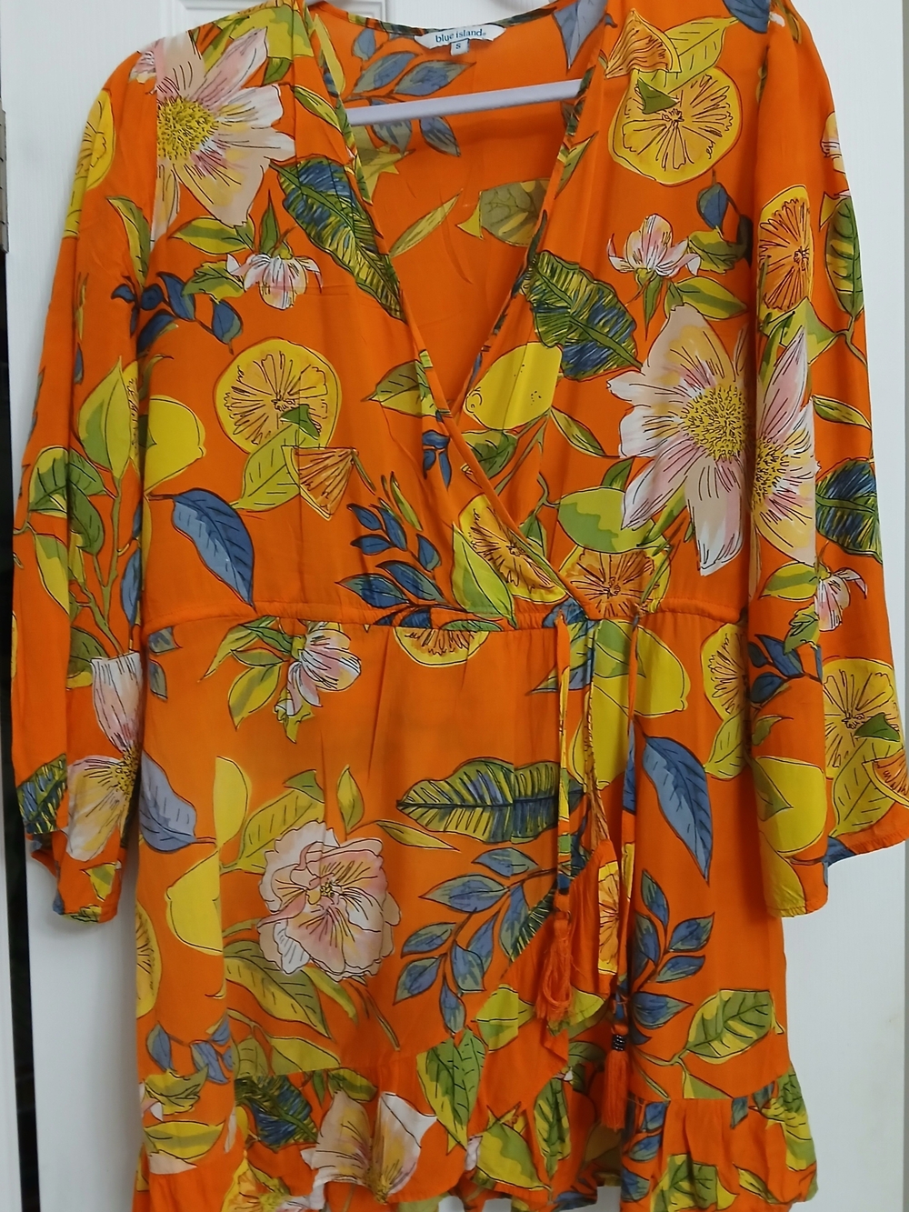 blue island Orange Floral Wrap Tunic